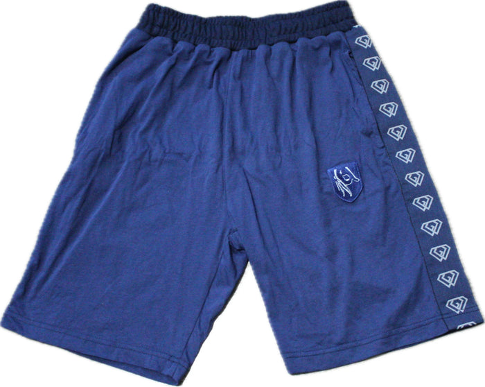 Blue shorts with a logo on a white background
