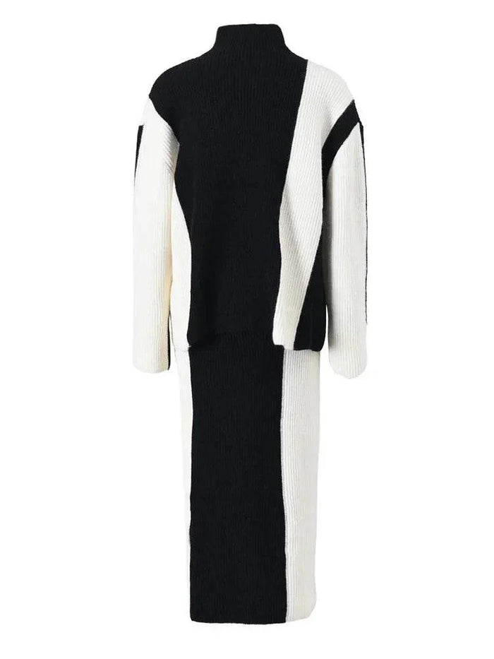 OP LADY Two Pieces Suit Half-body Skirt Black Knitting Sweater Big Size Turtleneck Women Fashion Autumn Winter - OPM Clothing