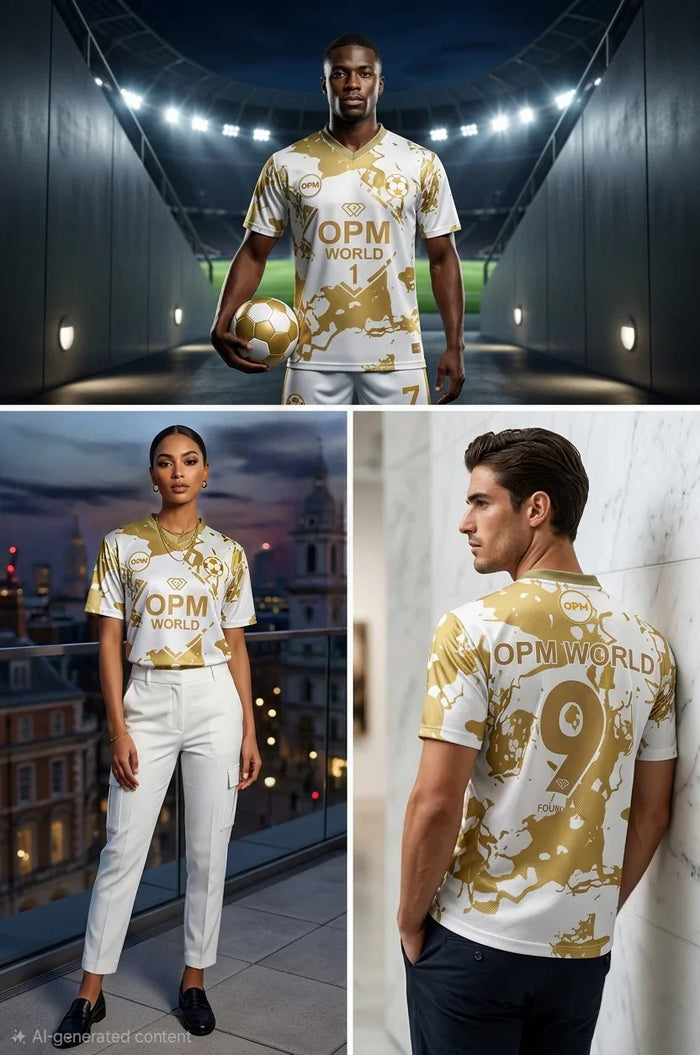 The Elite: OPM World Football Jersey, White and Gold