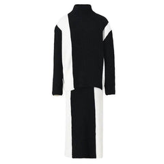 OP LADY Two Pieces Suit Half-body Skirt Black Knitting Sweater Big Size Turtleneck Women Fashion Autumn Winter - OPM Clothing