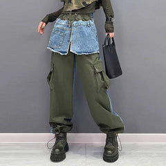 OP LADY European fashion brand contrasting color spliced jeans for women's spring and autumn, new loose design, niche western-style casu - OPM Clothing