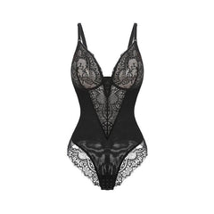 OP LADY Lace Shapewear Bodysuit Women Tummy Control Backless Tank Tops V Neck Body Suit Thongs - OPM Clothing