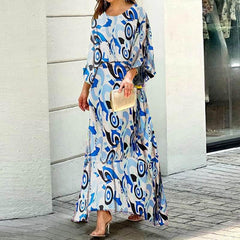 OPM Women's Summer New Loose Printed Long Sleeve Top High Waist Half Body Plus Size Long Skirt Suit - OPM Clothing