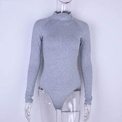 OP LADY Hugcitar cotton long sleeve high neck skinny bodysuit 2018 autumn winter women black gray solid sexy body suit - OPM Clothing
