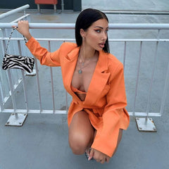 OP LADY Autumn New Niche Design Deep V Shoulder Pad Sexy Belt Shape Body Suit - OPM Clothing