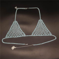 OP LADY Lake Blue Sexy Body Chain Suit Nightclub Bikini Bra Shorts Short Skirt Body Jewelry For Women - OPM Clothing