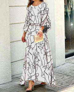 OPM Women's Summer New Loose Printed Long Sleeve Top High Waist Half Body Plus Size Long Skirt Suit - OPM Clothing