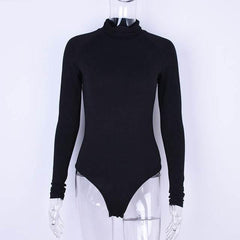 OP LADY Hugcitar cotton long sleeve high neck skinny bodysuit 2018 autumn winter women black gray solid sexy body suit - OPM Clothing