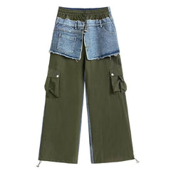 OP LADY European fashion brand contrasting color spliced jeans for women's spring and autumn, new loose design, niche western-style casu - OPM Clothing