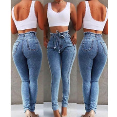 OP LADY High Waist Jeans Women Streetwear Bandage Denim Plus Size Jeans Femme Pencil Pants Skinny Jeans - OPM Clothing