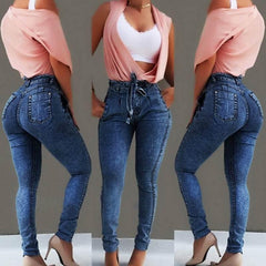 OP LADY High Waist Jeans Women Streetwear Bandage Denim Plus Size Jeans Femme Pencil Pants Skinny Jeans - OPM Clothing