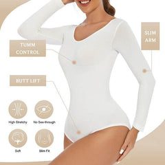 OP LADY Bodysuit Body Hugging Body Lifting Body Shaping Women's Bodysuit Long Sleeve Body Slimming Cloth Body Shaping - OPM Clothing