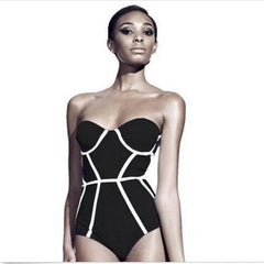 OP LADY Strapless Push Up One Piece Swimsuit Women Patchwork Body Swimwear Bodysuit Swimming Wear Bathing Suit Lady Beachwear Elegant - OPM Clothing