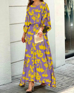 OPM Women's Summer New Loose Printed Long Sleeve Top High Waist Half Body Plus Size Long Skirt Suit - OPM Clothing