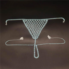 OP LADY Lake Blue Sexy Body Chain Suit Nightclub Bikini Bra Shorts Short Skirt Body Jewelry For Women - OPM Clothing