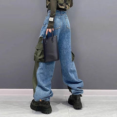 OP LADY European fashion brand contrasting color spliced jeans for women's spring and autumn, new loose design, niche western-style casu - OPM Clothing