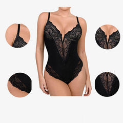 OP LADY Lace Shapewear Bodysuit Women Tummy Control Backless Tank Tops V Neck Body Suit Thongs - OPM Clothing