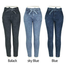 OP LADY High Waist Jeans Women Streetwear Bandage Denim Plus Size Jeans Femme Pencil Pants Skinny Jeans - OPM Clothing