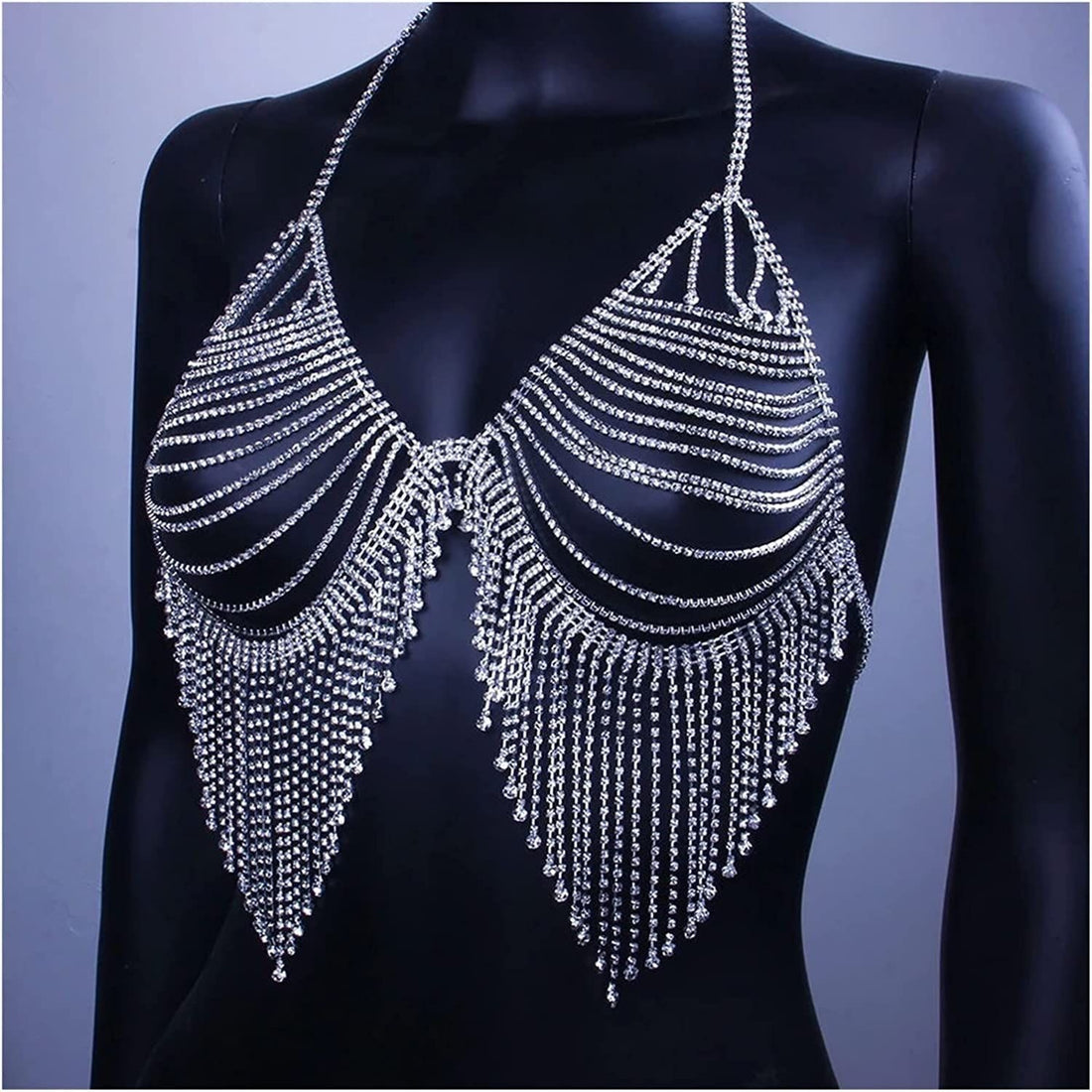 OP LADY Rhinestone tassel bikini bra chain exaggerated full diamond suit body chain, beach shiny jewelry chain