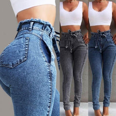 OP LADY High Waist Jeans Women Streetwear Bandage Denim Plus Size Jeans Femme Pencil Pants Skinny Jeans - OPM Clothing