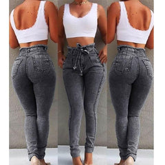 OP LADY High Waist Jeans Women Streetwear Bandage Denim Plus Size Jeans Femme Pencil Pants Skinny Jeans - OPM Clothing