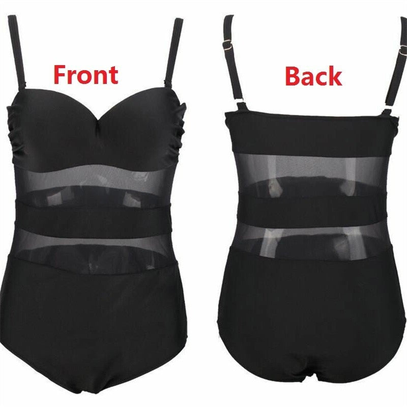 OP LADY Plus Size Swimwear Women One-Piece Swimsuit Large Bathing Suit Push Up Full Body Beach Wear See-Through Mesh Swiming