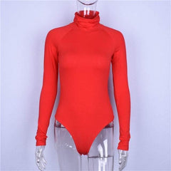 OP LADY Hugcitar cotton long sleeve high neck skinny bodysuit 2018 autumn winter women black gray solid sexy body suit - OPM Clothing