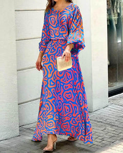 OPM Women's Summer New Loose Printed Long Sleeve Top High Waist Half Body Plus Size Long Skirt Suit - OPM Clothing