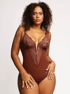 OP LADY Lace Shapewear Bodysuit Women Tummy Control Backless Tank Tops V Neck Body Suit Thongs - OPM Clothing