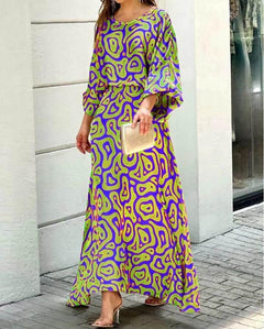 OPM Women's Summer New Loose Printed Long Sleeve Top High Waist Half Body Plus Size Long Skirt Suit - OPM Clothing