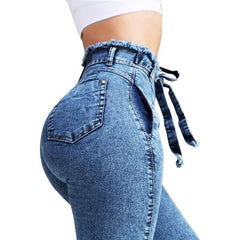 OP LADY High Waist Jeans Women Streetwear Bandage Denim Plus Size Jeans Femme Pencil Pants Skinny Jeans - OPM Clothing
