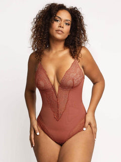 OP LADY Lace Shapewear Bodysuit Women Tummy Control Backless Tank Tops V Neck Body Suit Thongs - OPM Clothing