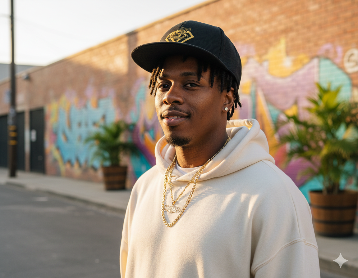 Front view of the black God First Empire x OPM baseball cap featuring a detailed gold embroidered diamond logo on a structured crown.