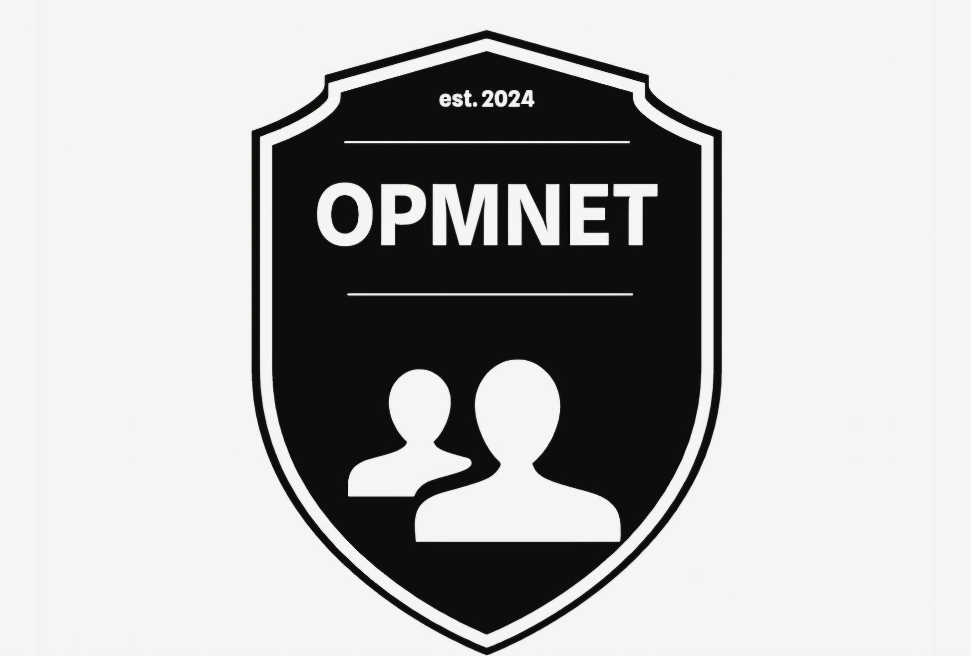 OPMNET logo for ultra-secure encrypted mobile networking. A black shield representing privacy for lawyers and elite professionals, est. 2024.
