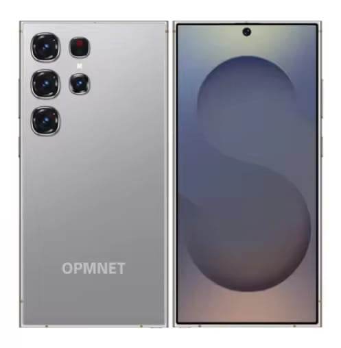 Smartphone showing front and back views with 'OPMNET' branding.
