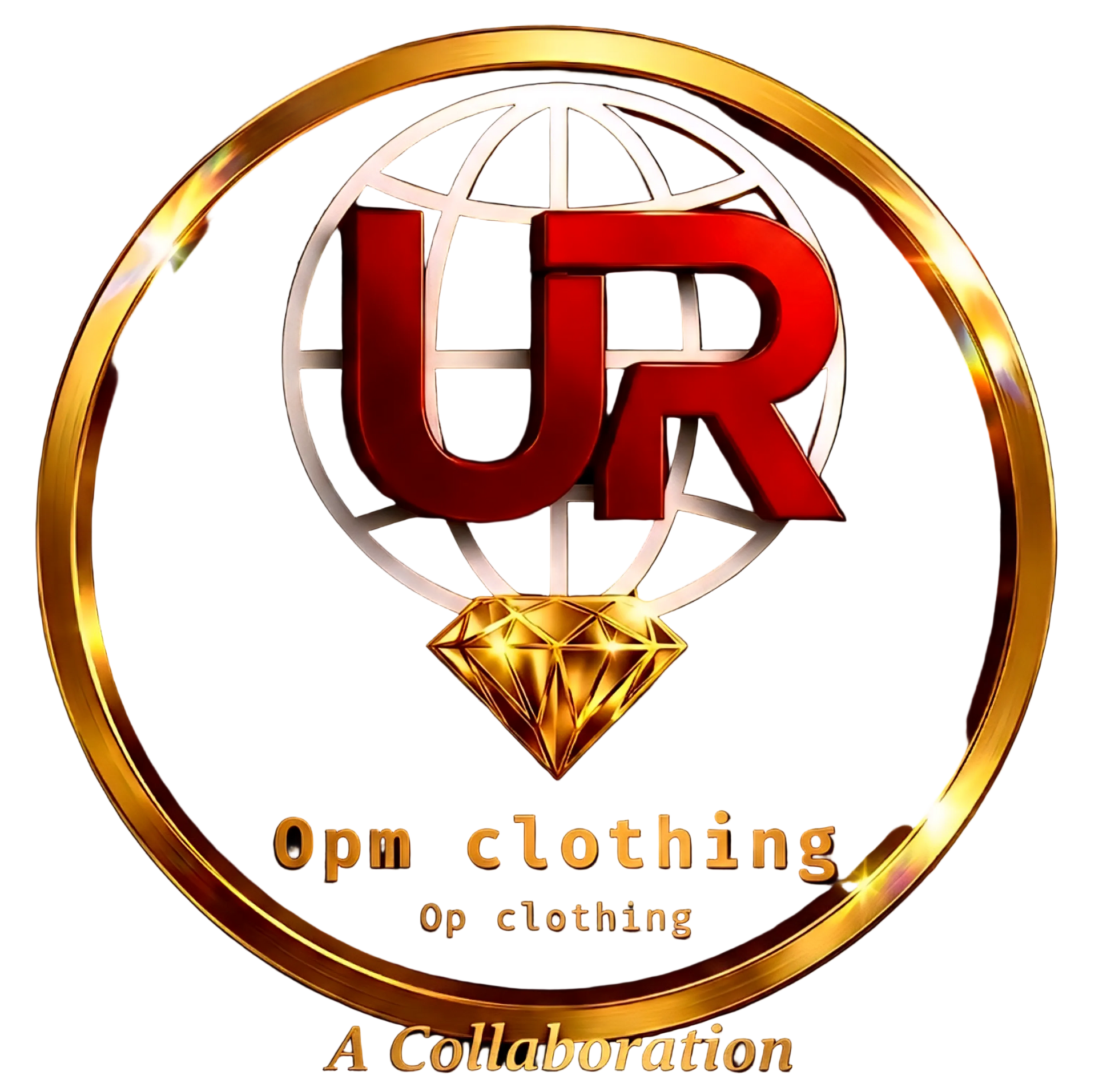 Logo of OPM Clothing with a gold ring and diamond on a black background