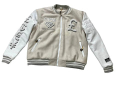 OPM WHITE AND GREY (UNIVERSITY OF CRIME)VARSITY JACKET