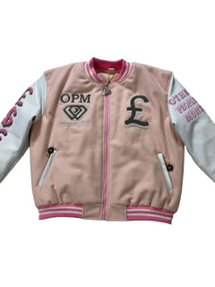 OPM PINK WHITE (UNIVERSITY OF CRIME)VARSITY JACKET