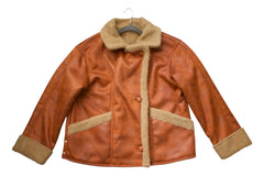 Brown leather jacket with fur lining on a white background