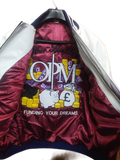 Maroon jacket inside lining with OPW logo and text on a white background