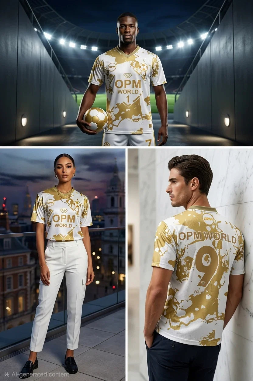The Elite: OPM World Football Jersey, White and Gold