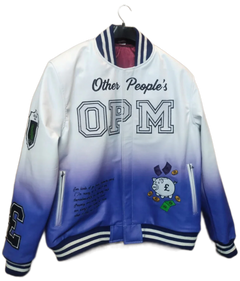 Gradient jacket with 'Other People's OPM' text on a white background