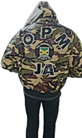 Camouflage hoodie with visible branding on a transparent background