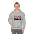 Gray unisex hoodie with dog and flower graphic, streetwear style, 'Other peoples Money' text