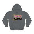 Dark grey unisex hoodie with colorful graphic, dog image, and yellow 'Other peoples Money' text