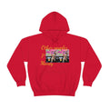 Red unisex hoodie with 'Other peoples Money' text and graphic featuring a dog at a counter.