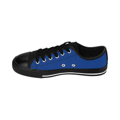 Men's low-top blue and black streetwear sneaker with black laces and rubber toe cap