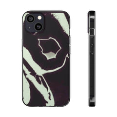 Abstract black and white soft phone case with bold urban graphic design, shown front and side